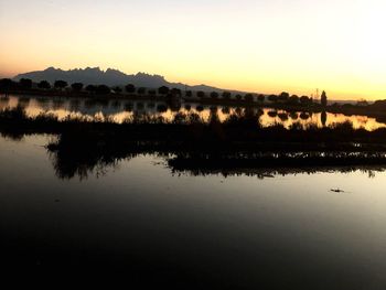 Scenic view of lake against sky at sunset