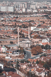 High angle view of buildings in city