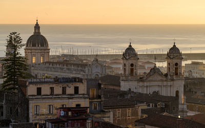 Cupola of saint agatha cathedral at sunrise, aerial view catania city, sicily, italy 