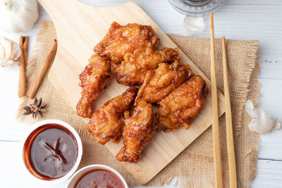 High angle view of food on table