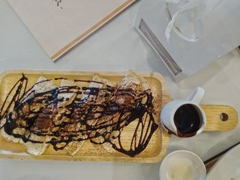 High angle view of ice cream on table