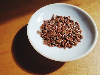 High angle view of ice cream in bowl on table