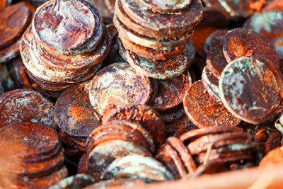 Old and red rusted on the coins surface