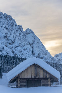 After the snowfall. dusk on the sappada plain. magic of winter.