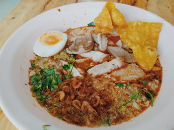 High angle view of meal served in plate