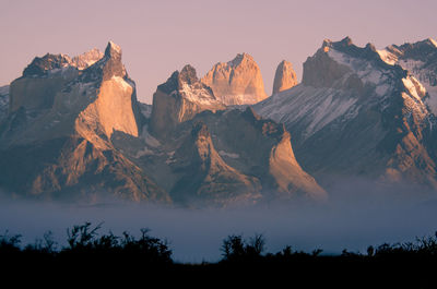 Panoramic view of mountains against sky during sunset