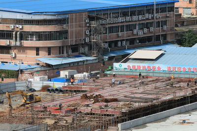 High angle view of buildings in city