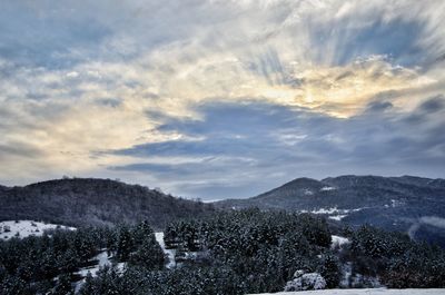 Scenic view of landscape against sky during winter