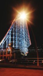 Low angle view of illuminated building at night