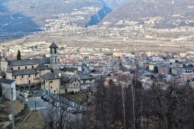 High angle view of buildings in city