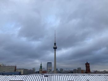 Low angle view of berlin fernsehturm against sky