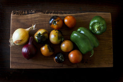 High angle view of tomatoes on table