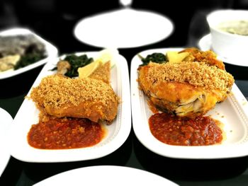 Close-up of served food in plate