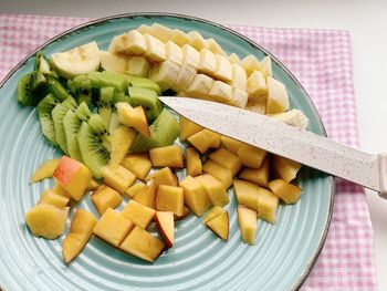 High angle view of breakfast served in plate