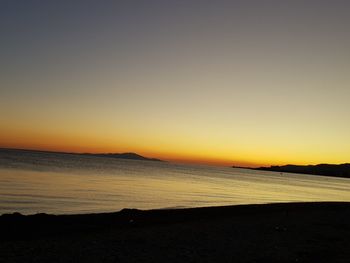 Scenic view of sea against clear sky during sunset