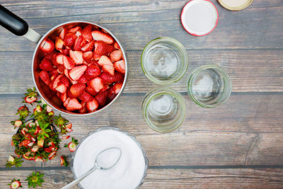 High angle view of food on table