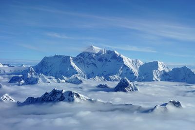 Scenic view of snowcapped mountains against sky