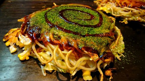 High angle view of meal served on table