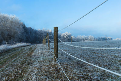 Scenic view of field against sky during winter