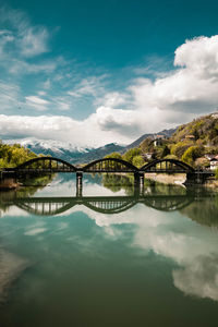 Bridge over lake against sky