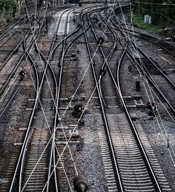 Railroad tracks on railroad station platform