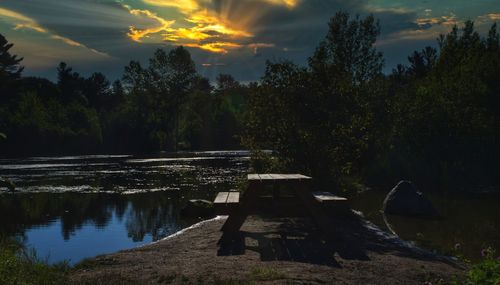 Scenic view of lake against sky at sunset