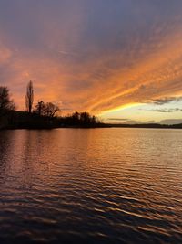 Scenic view of lake against sky during sunset
