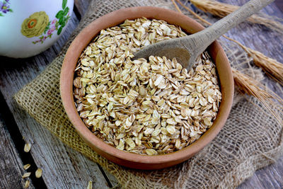 High angle view of rice in bowl