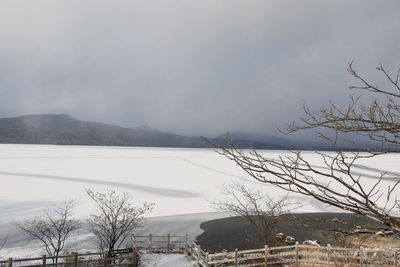 Scenic view of lake against sky during winter