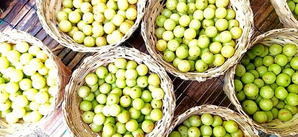 High angle view of fruits in basket at market stall