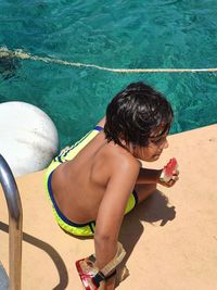 Eating watermelon at the cruise boat