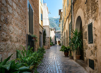 Alley amidst buildings against sky