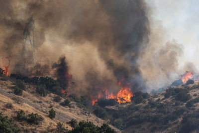 Panoramic view of bonfire on land