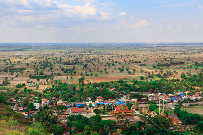 High angle view of town against sky