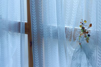 Close-up of clothes hanging on window