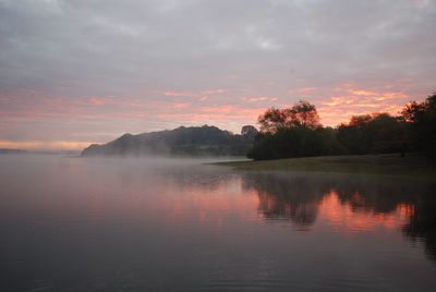 Scenic view of calm lake at sunset