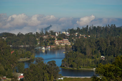 Scenic view of lake and trees against sky