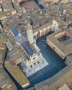 Aerial view of duomo di siena, the romanesque gothic cathedral with mosaic
