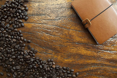 High angle view of coffee beans on table