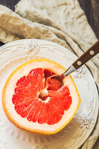 High angle view of breakfast on table