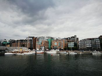 Boats moored at harbor