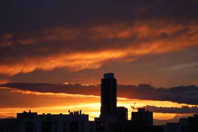 Silhouette buildings against sky during sunset