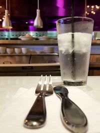 Close-up of beer in glass on table