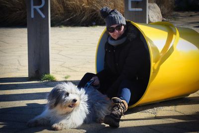 Portrait of man with dog