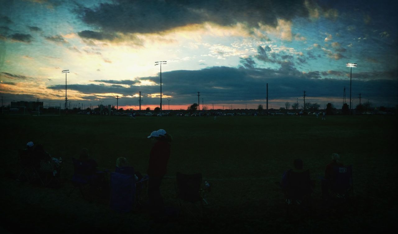 sky, cloud - sky, silhouette, sunset, cloudy, cloud, street light, landscape, dusk, field, dramatic sky, nature, outdoors, scenics, weather, tranquil scene, men, tranquility, beauty in nature