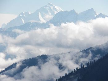 Scenic view of mountains against cloudy sky