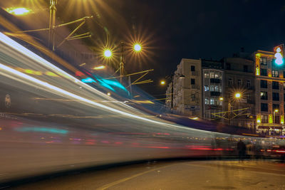 Light trails on city street at night