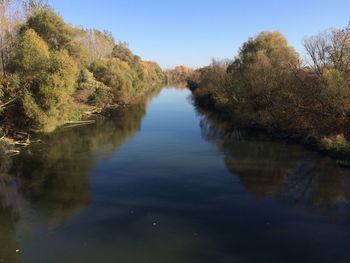 Scenic view of lake against clear sky