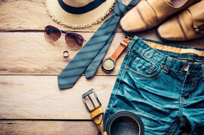 Close-up of personal accessories on table