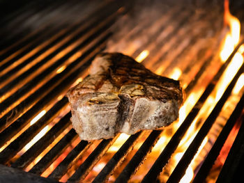 Close-up of fire on barbecue grill